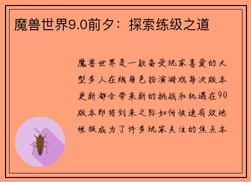 魔兽世界9.0前夕：探索练级之道